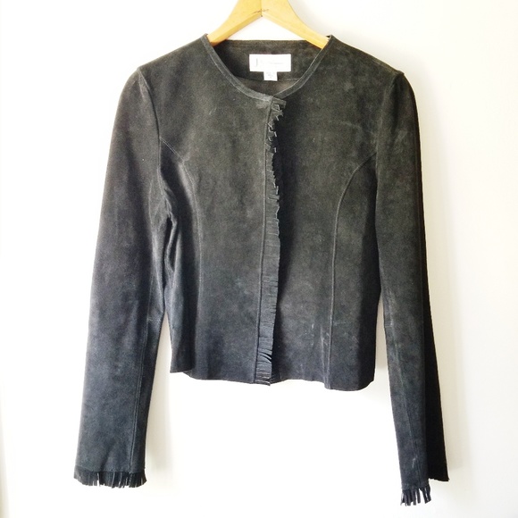 Genuine Black Leather Jacket fringed vintage - Picture 1 of 6